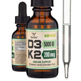 Double Wood Supplements amber dropper bottles and pipette for vitamin D3 5000 IU with K2 drops immune support 1 fl oz